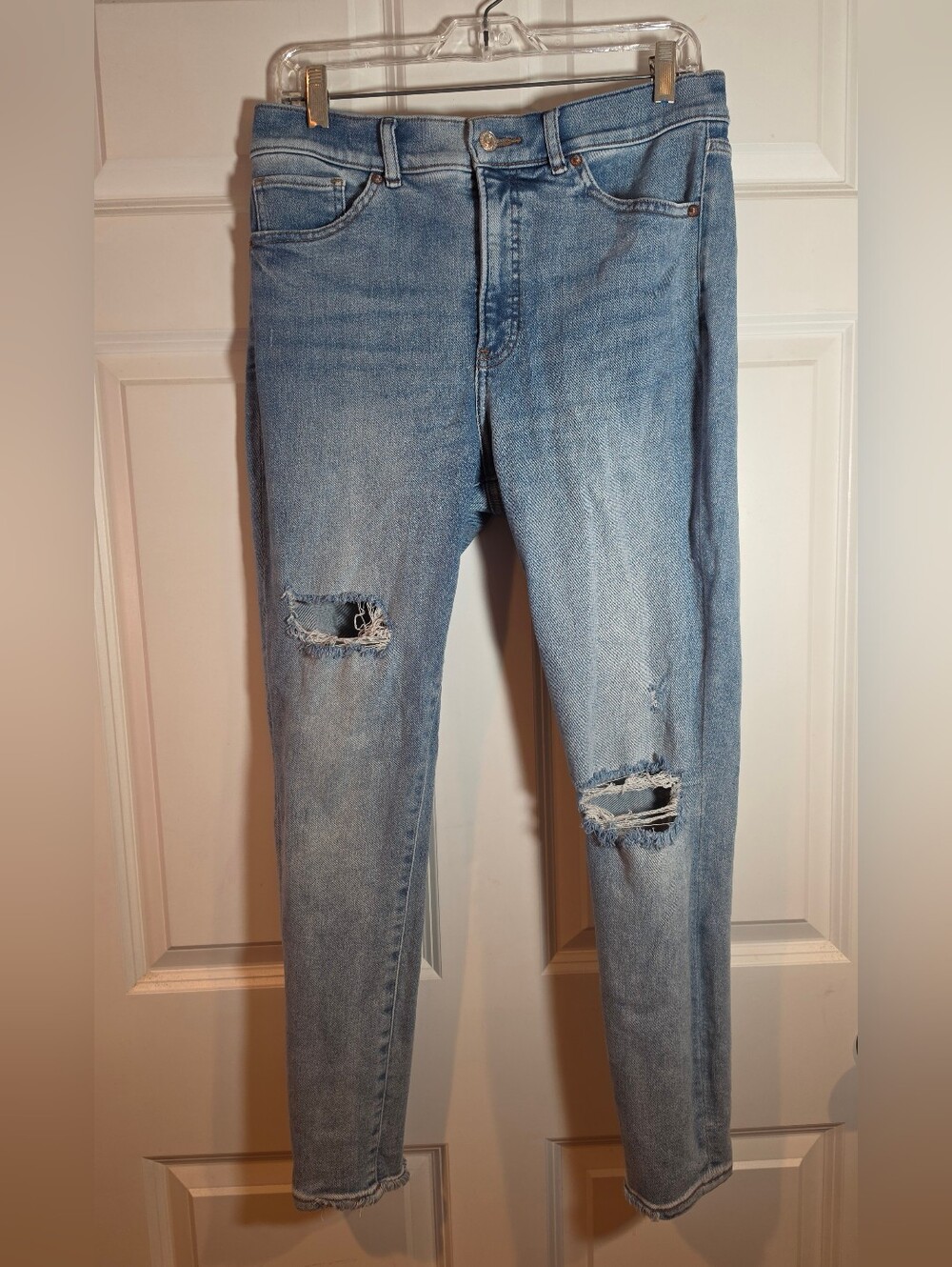 Express Skinny High Rise Light Wash Distressed Women’s Jeans Stretch Sz 12R